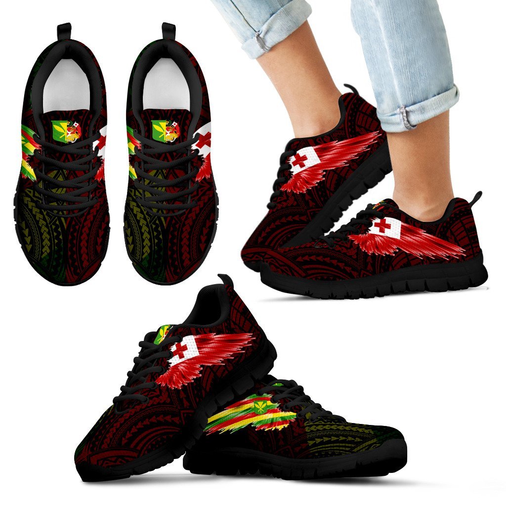 Polynesian Sneakers - Kanaka Maoli Flag Tonga Coat Of Arms & Flag Wing - A8 - Polynesian Pride