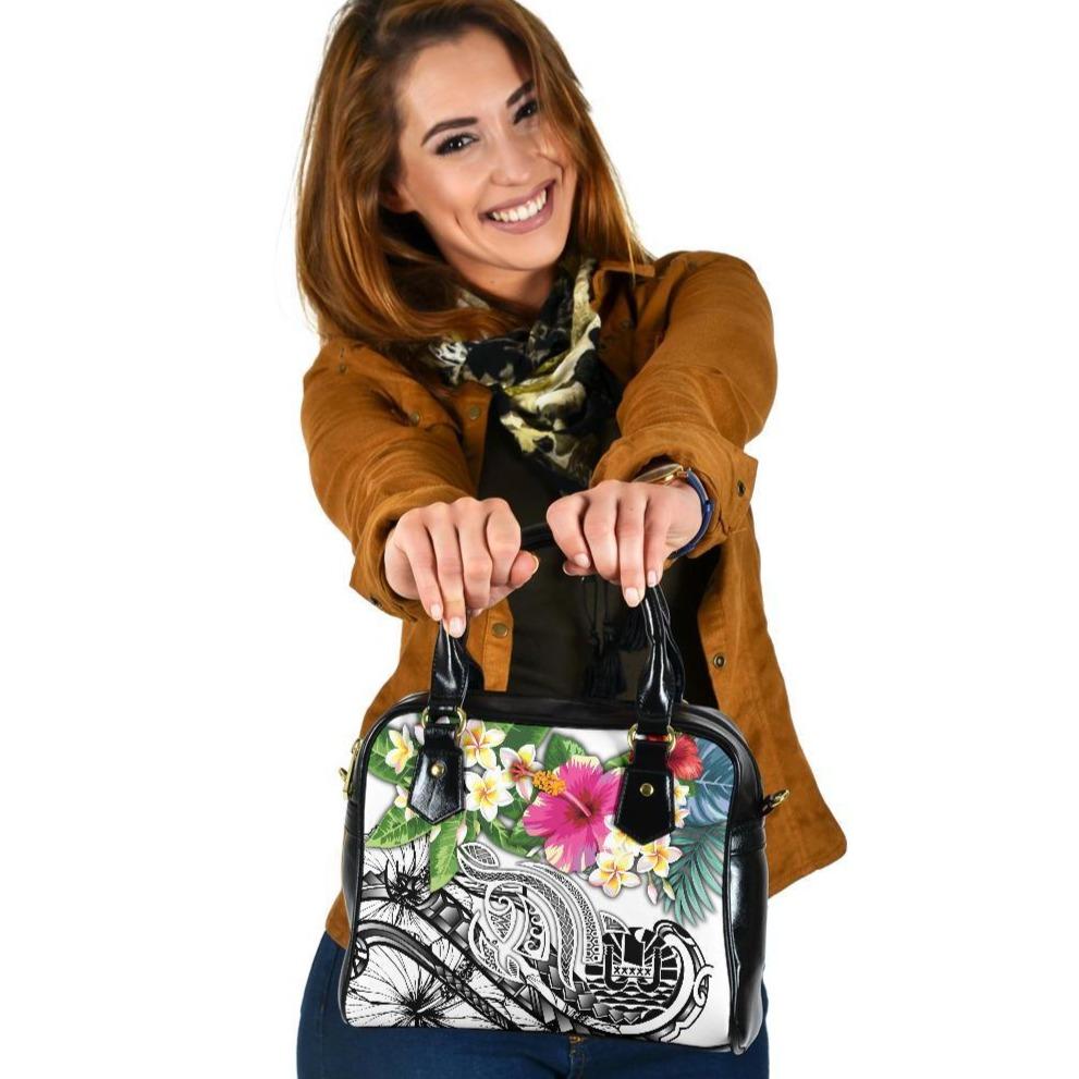 Tahiti Polynesian Shoulder Handbag - Summer Plumeria (White) One Size White - Polynesian Pride