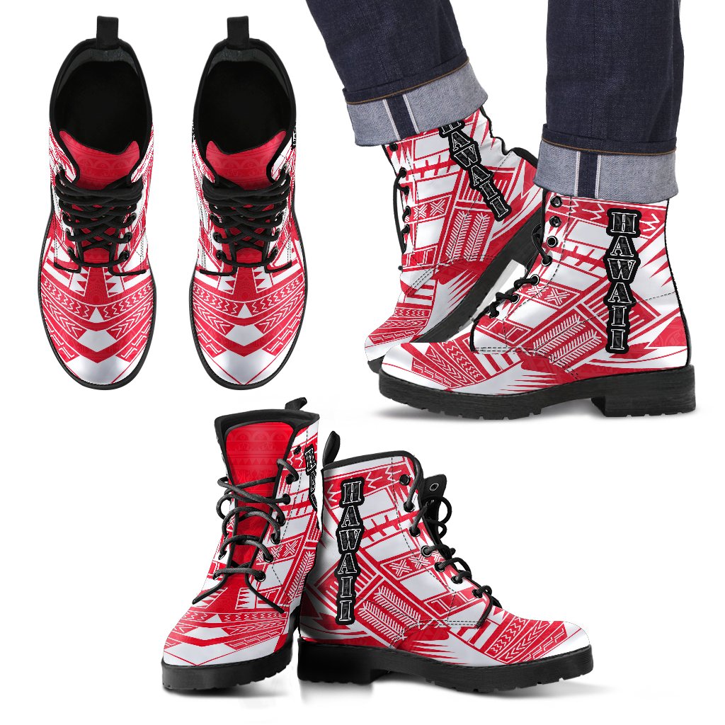 Hawaii Leather Boots - Polynesian Tattoo Flag White - Polynesian Pride