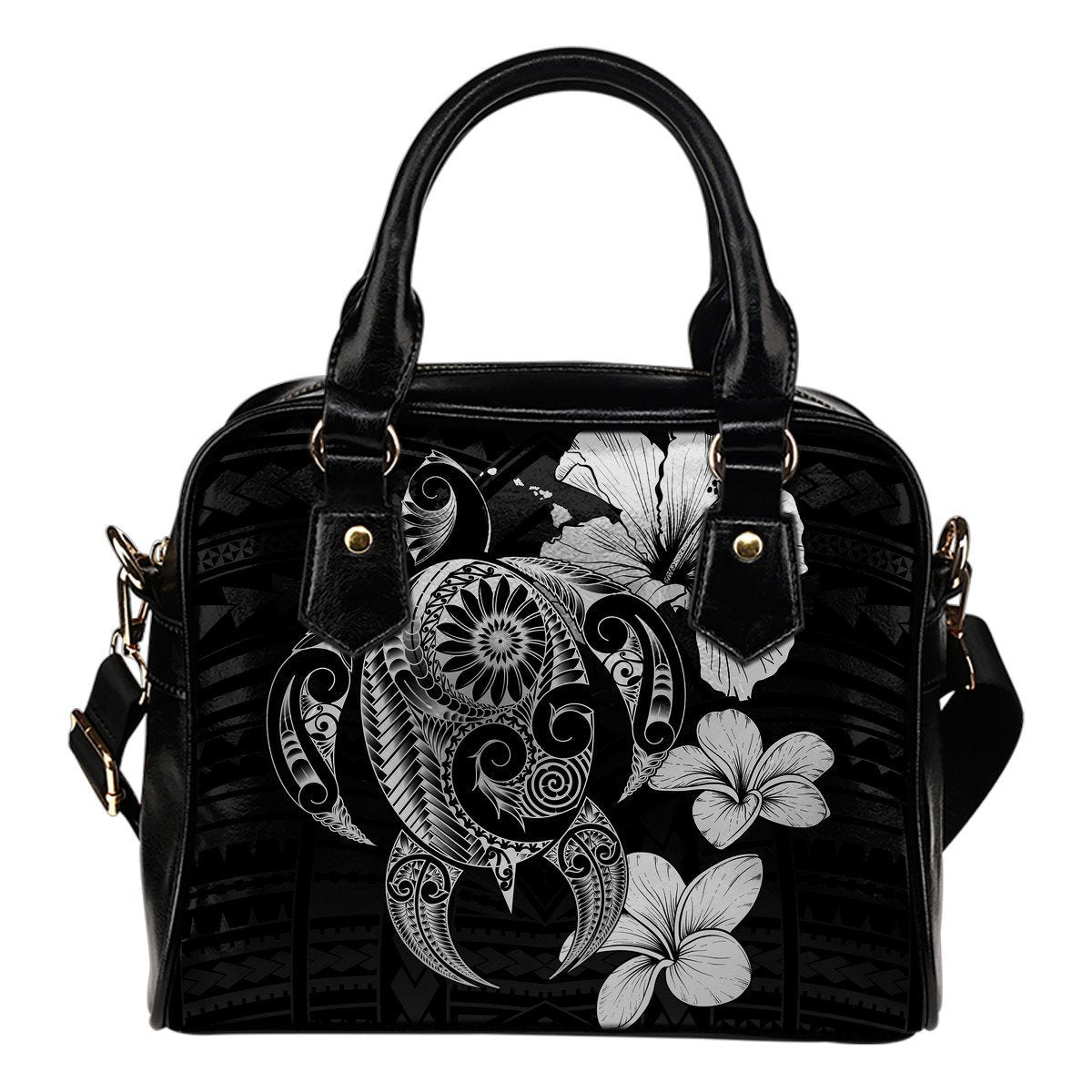 Hibiscus Plumeria Mix Polynesian Gray Turtle Shoulder Handbag One Size Gray - Polynesian Pride