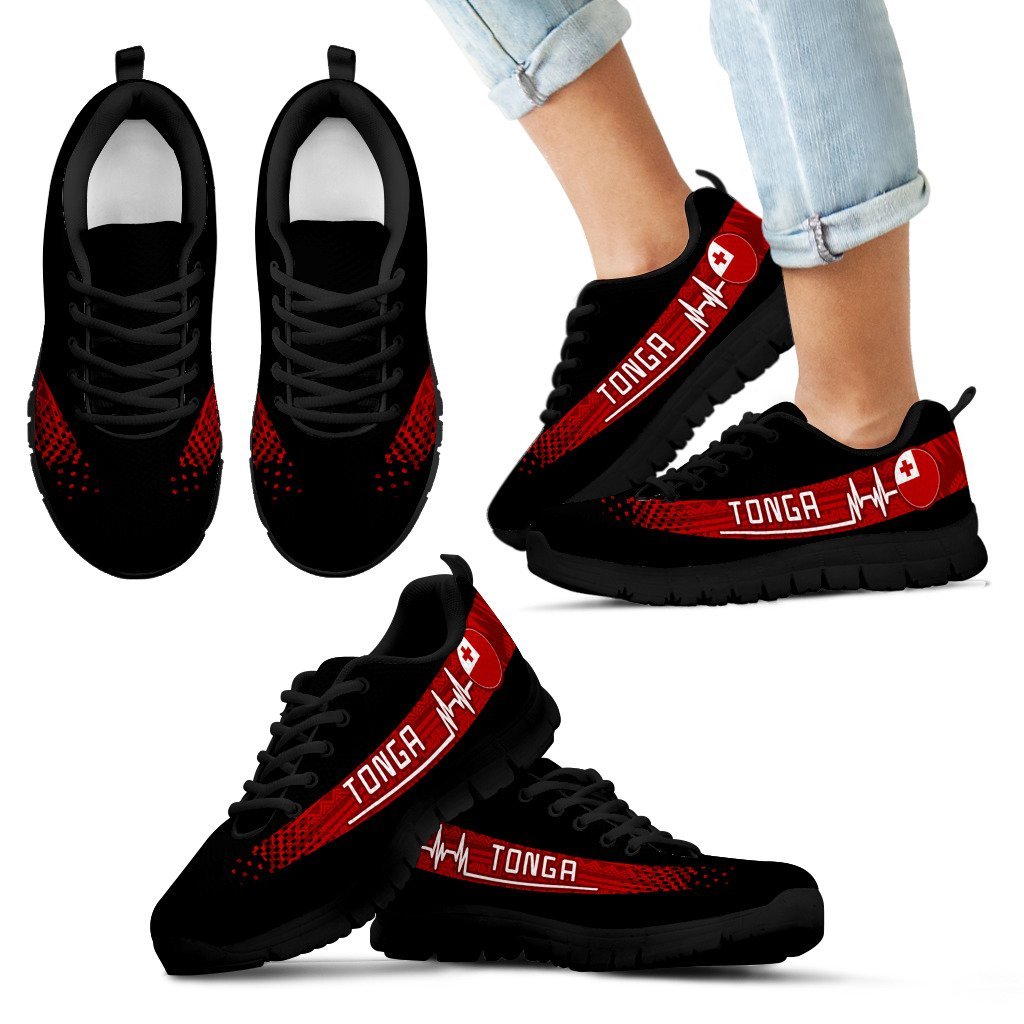 Tongan Heartbeat Sneakers - Polynesian Pattern Kid's Sneakers - Black - Tongan Black - Polynesian Pride