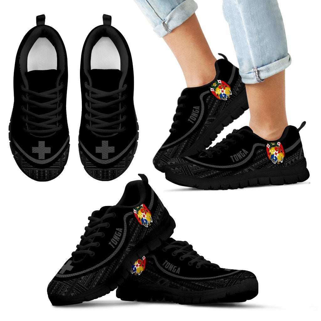 Tonga Wave Sneakers - Polynesian Pattern Gray Color Kid's Sneakers - Black - Tonga Black - Polynesian Pride