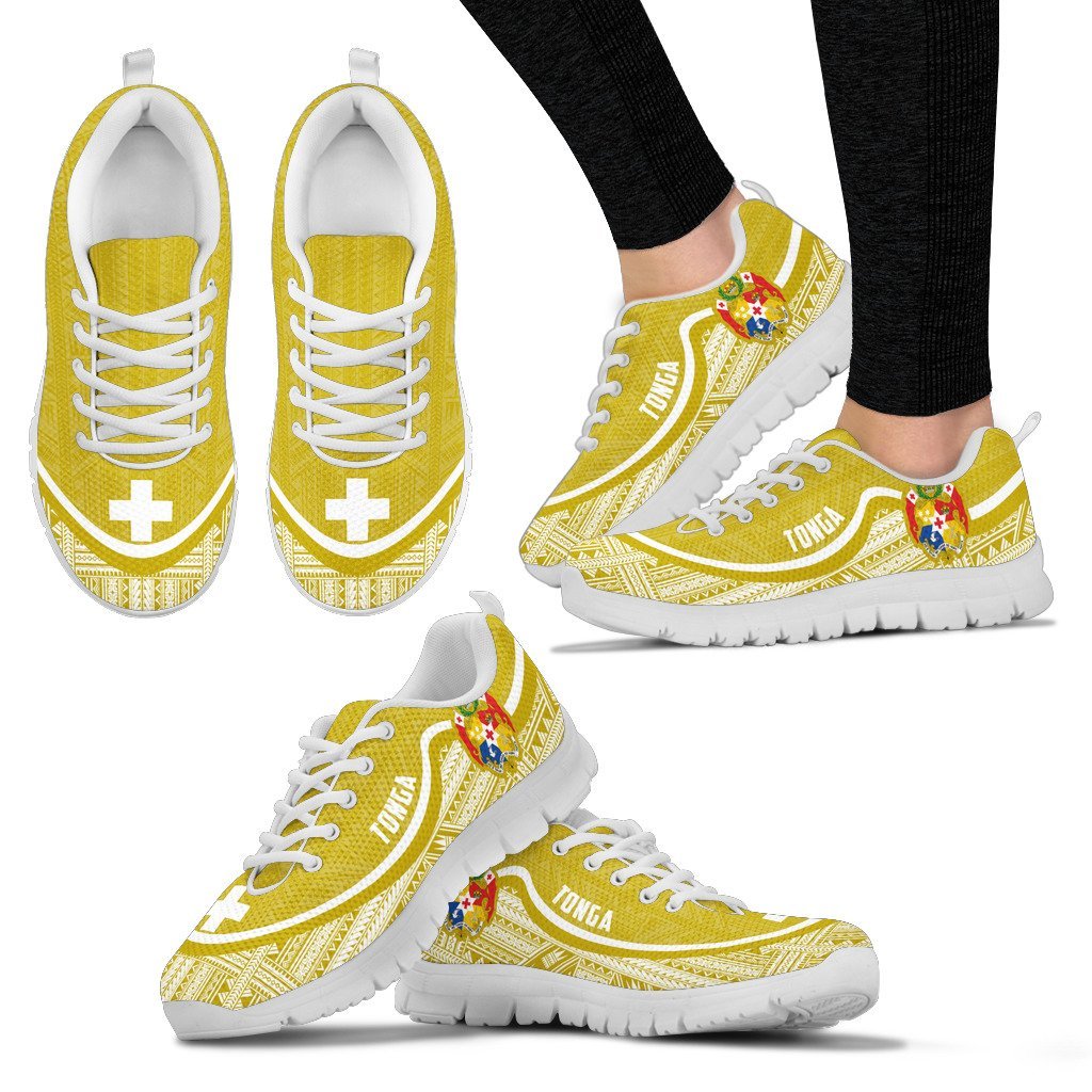 Tonga Wave Sneakers - Polynesian Pattern White Gold Color Women's Sneakers - White - Tonga White - Polynesian Pride