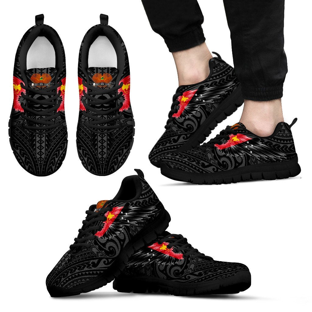 Papua New Guinea Sneakers - Papua New Guinea Coat Of Arms & Flag Wing - A8 Unisex White - Polynesian Pride