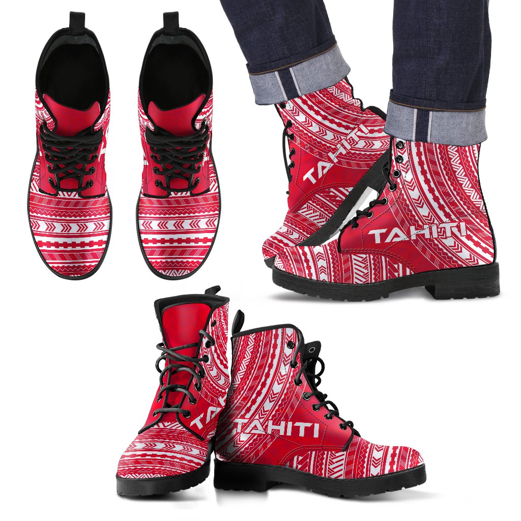 tahiti Leather Boots - Polynesian Flag Chief Version Black - Polynesian Pride