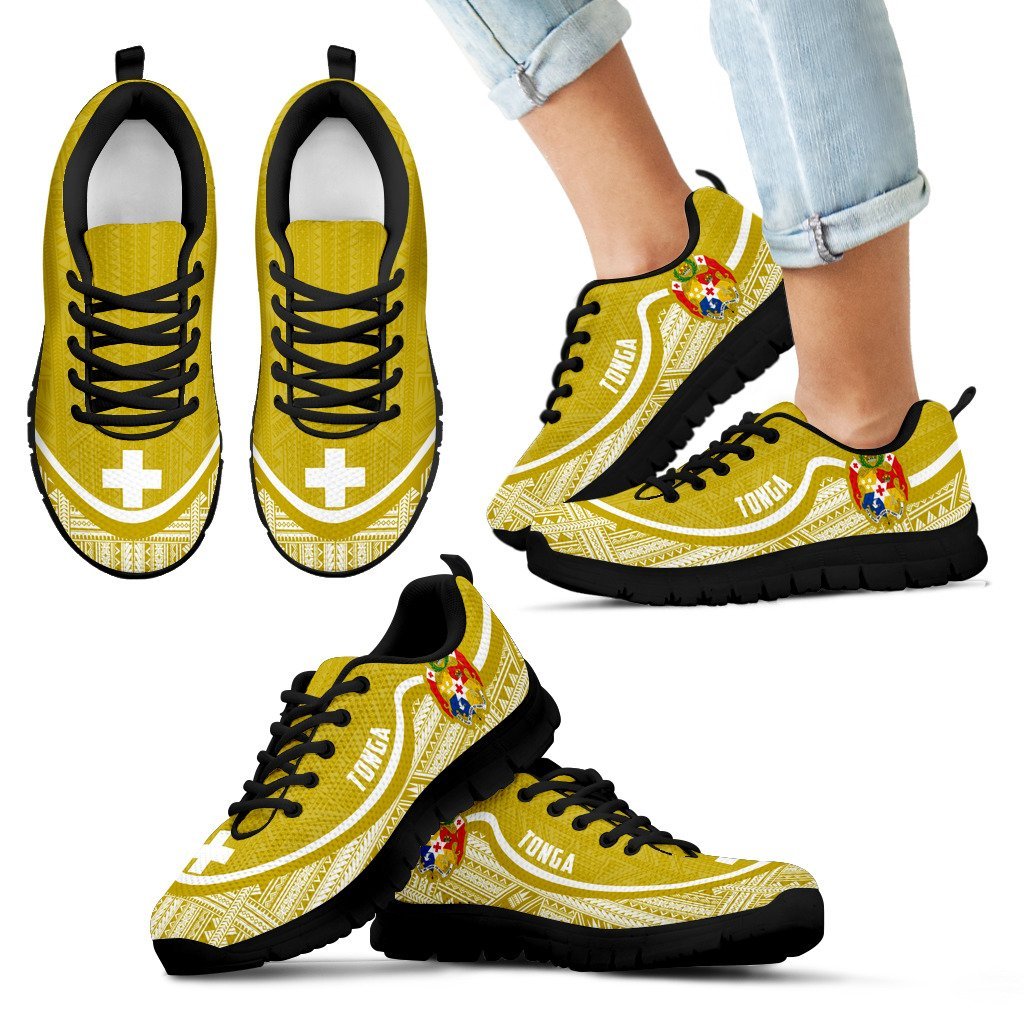 Tonga Wave Sneakers - Polynesian Pattern White Gold Color Kid's Sneakers - Black - Tonga Black - Polynesian Pride