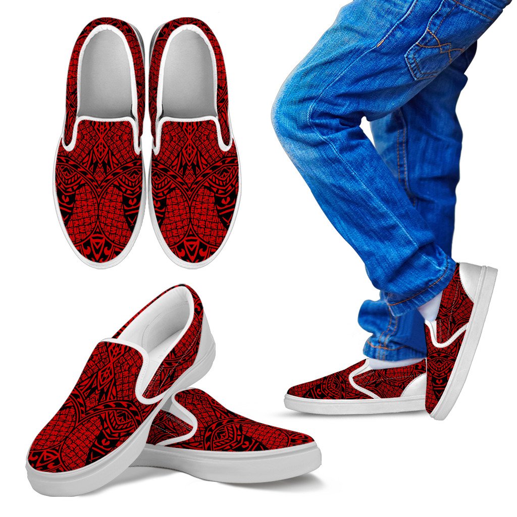 Polynesian Slip Ons Red Kid's Slip Ons White - Polynesian Pride