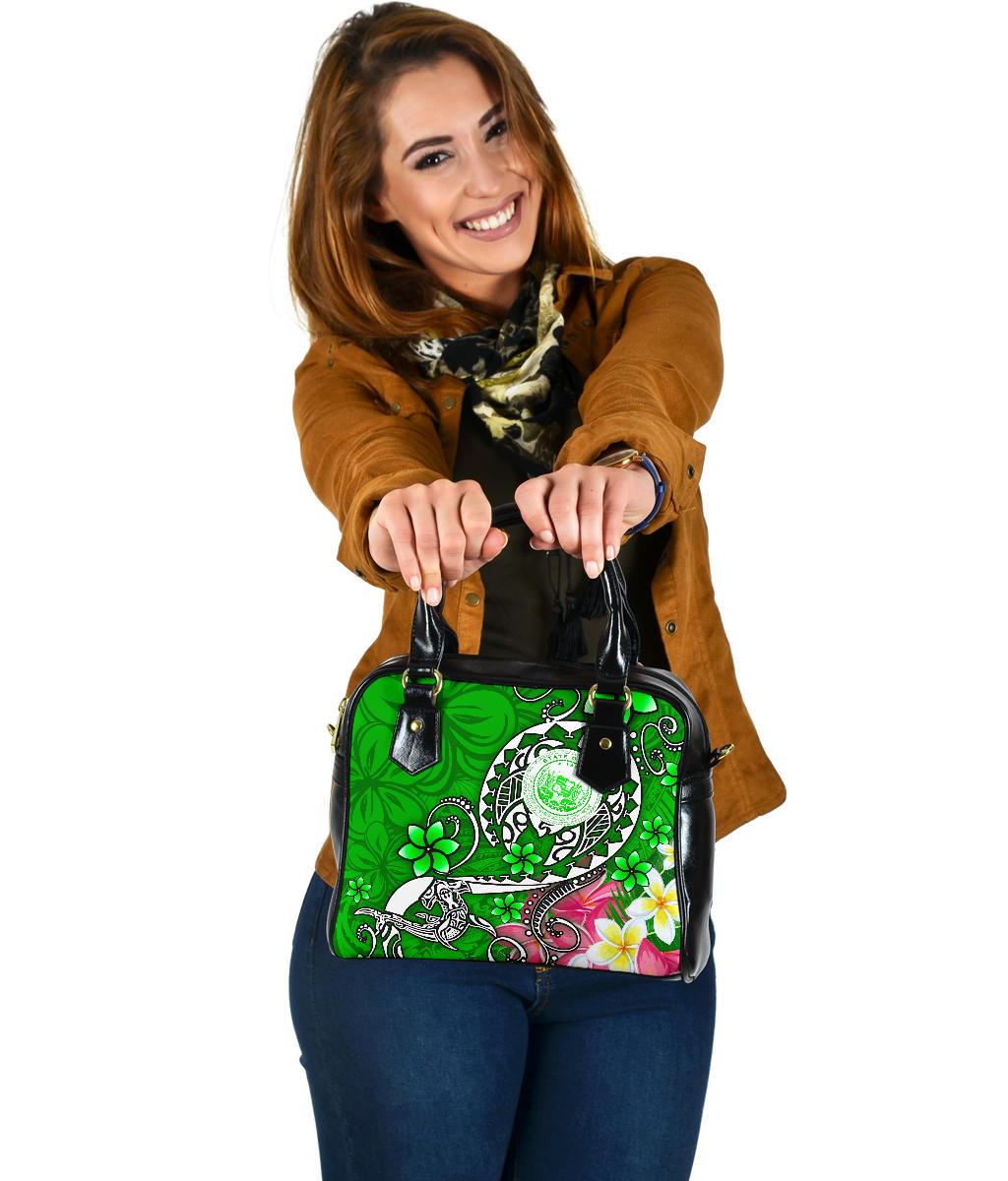 Hawaii Polynesian Shoulder Handbag - Hawaii Seal With Turtle Plumeria (Green) One Size Green - Polynesian Pride
