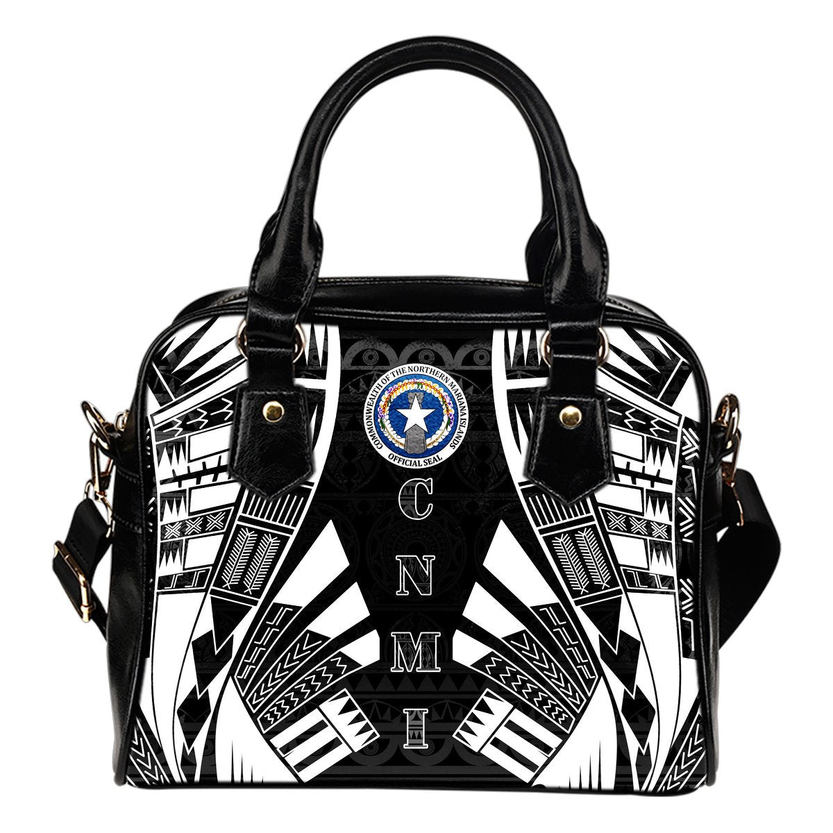 Northern Mariana Islands Shoulder Handbag - Polynesian Tattoo Black One Size Black - Polynesian Pride