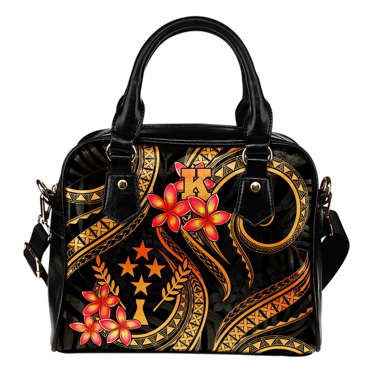Kosrae Micronesian Shoulder Handbag - Gold Plumeria One Size GOLD - Polynesian Pride
