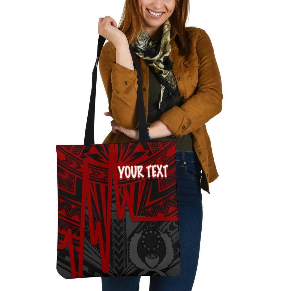 Pohnpei Personalised Tote Bags - Pohnpei Seal In Heartbeat Patterns Style (Red) Tote Bag One Size Red - Polynesian Pride