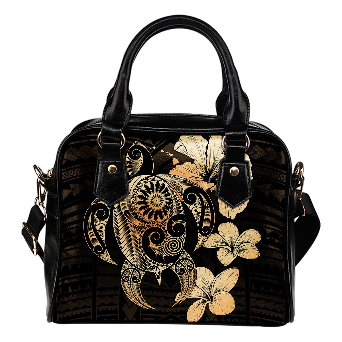 Hibiscus Plumeria Mix Polynesian Orange Turtle Shoulder Handbag One Size Orange - Polynesian Pride