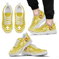 Tonga Wave Sneakers - Polynesian Pattern White Gold Color Men's Sneakers - White - Tonga White - Polynesian Pride