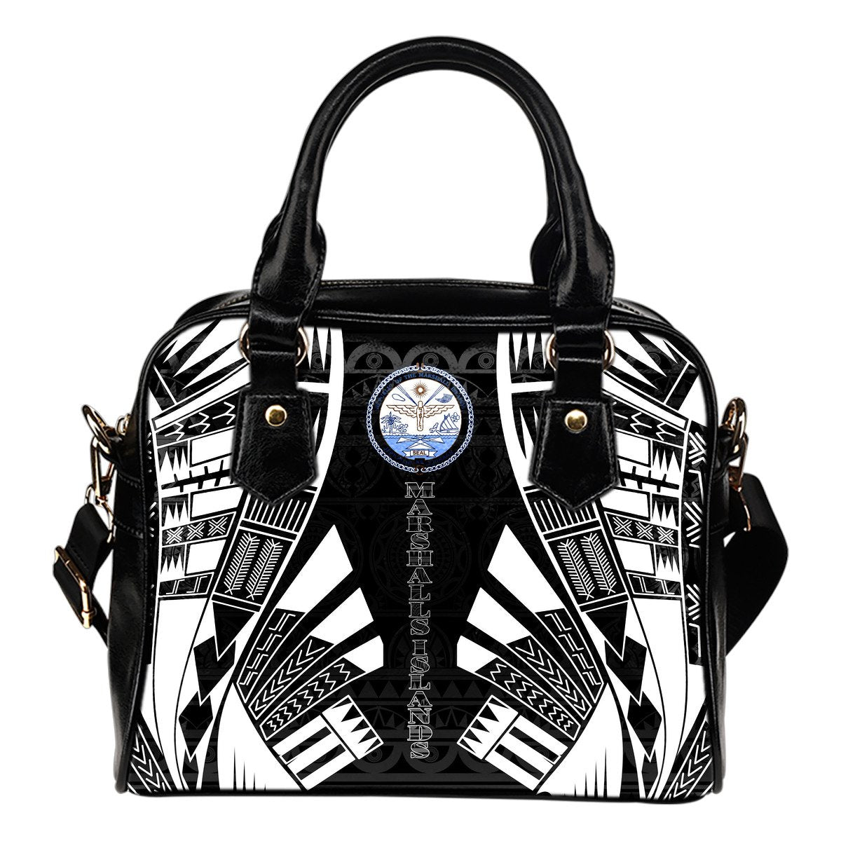 Marshall Islands Shoulder Handbag - Polynesian Tattoo Black One Size Black - Polynesian Pride