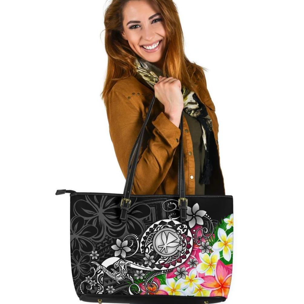 Hawaii Polynesian Leather Tote Bag - Turtle Plumeria (Black) Black - Polynesian Pride