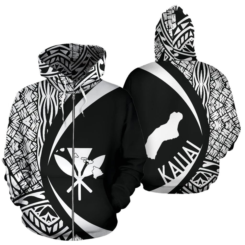 Kauai Kanaka Maoli Polynesian Zip up Hoodie Circle Style Unisex White - Polynesian Pride