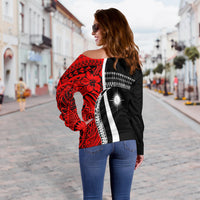 (Custom Personalised) Marshall Islands Off Shoulder Sweater Simple Pattern Version Red LT13 - Polynesian Pride