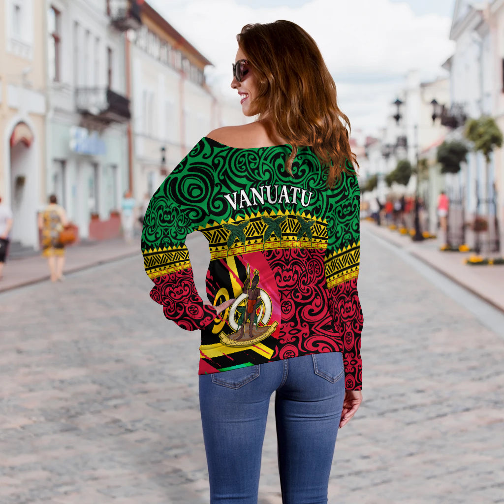Vanuatu Dreamy Off Shoulder Sweater Flag and Pattern LT13 - Polynesian Pride