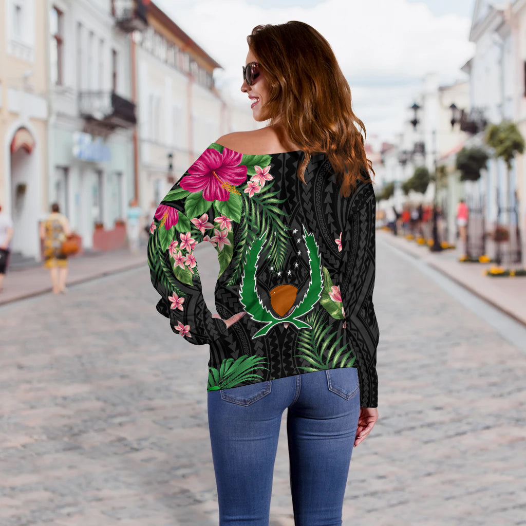 Pohnpei Micronesia Off Shoulder Sweater Tropical Flowers LT13 - Polynesian Pride