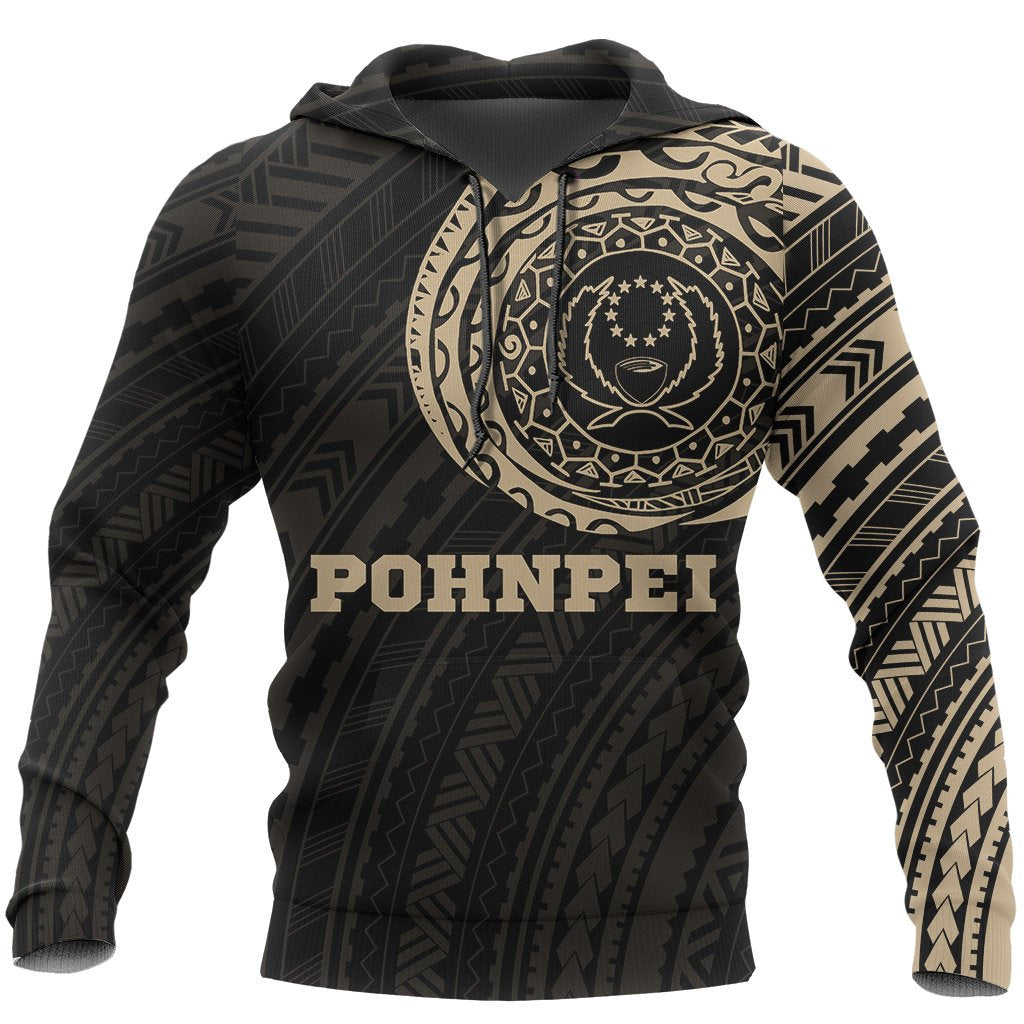 Pohnpei Hoodie Pohnpie Flag Polynesian Tattoo Style Unisex Black&GOLD - Polynesian Pride