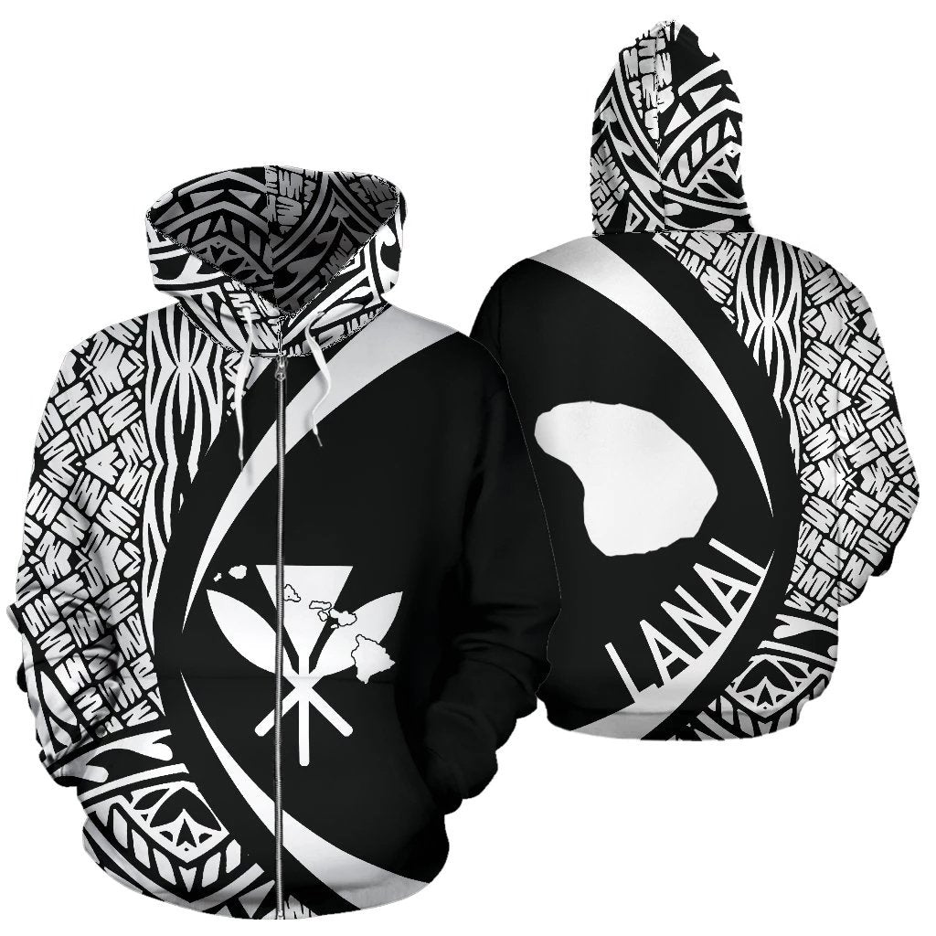 Lanai Kanaka Maoli Polynesian Zip up Hoodie Circle Style Unisex White - Polynesian Pride