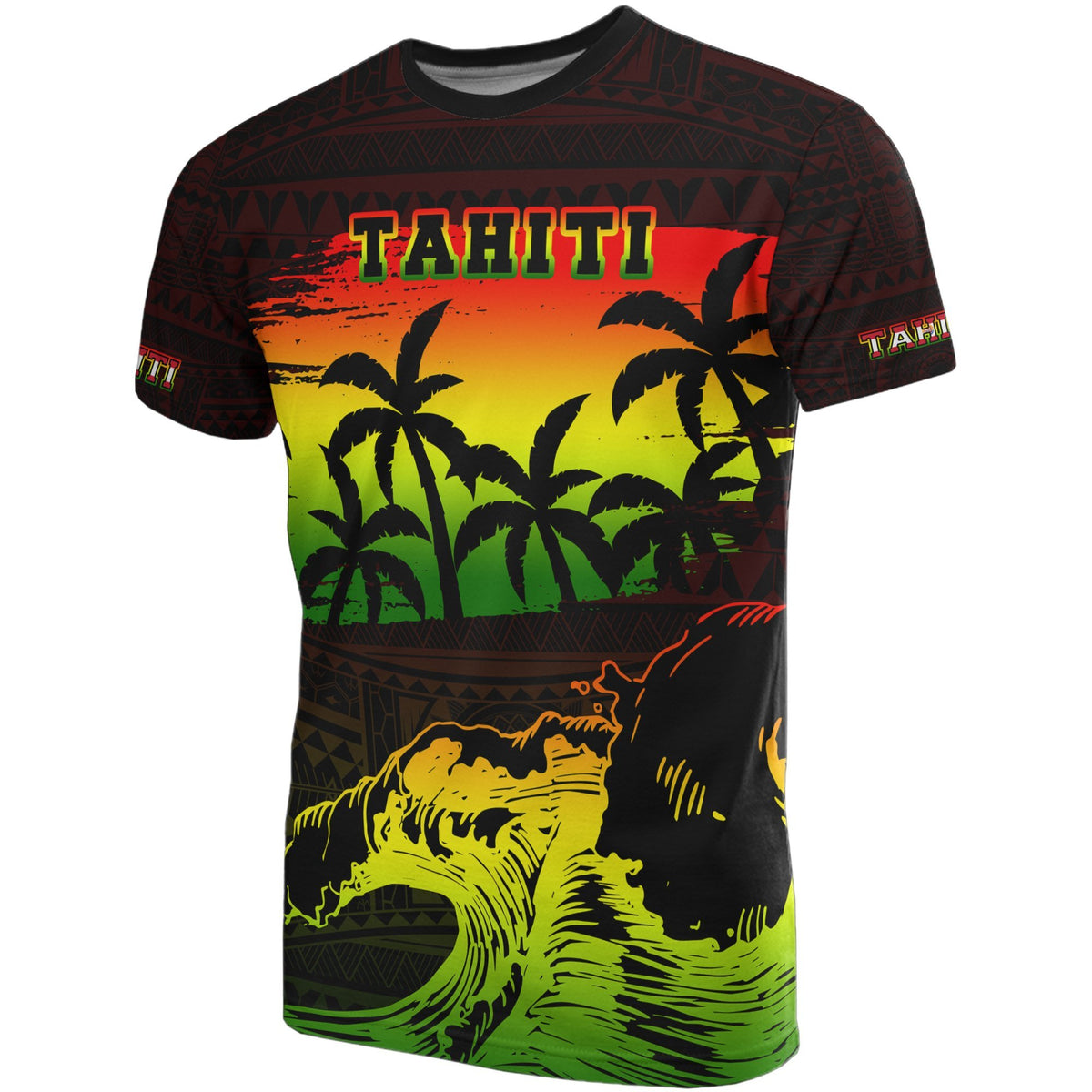 Tahiti T Shirt Tahiti Islands Coat of Arms Sunset Reggae T Shirt A0 - Polynesian Pride