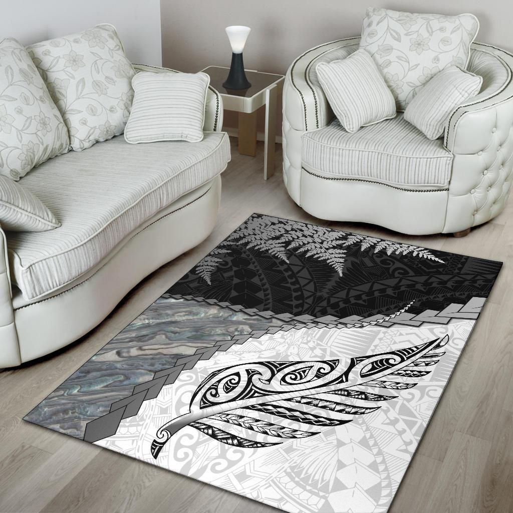 Paua Shell Maori Silver Fern New Zealand Area Rug White - Polynesian Pride