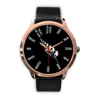 Haka Fern Maori Language Rose Gold Watch Black Metal Mesh - Polynesian Pride