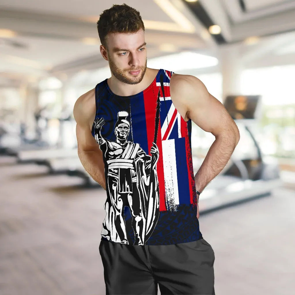 Polynesian Pride Clothing - Hawaii King Flag Polynesian Men's Tank Top - Blue - Polynesian Pride