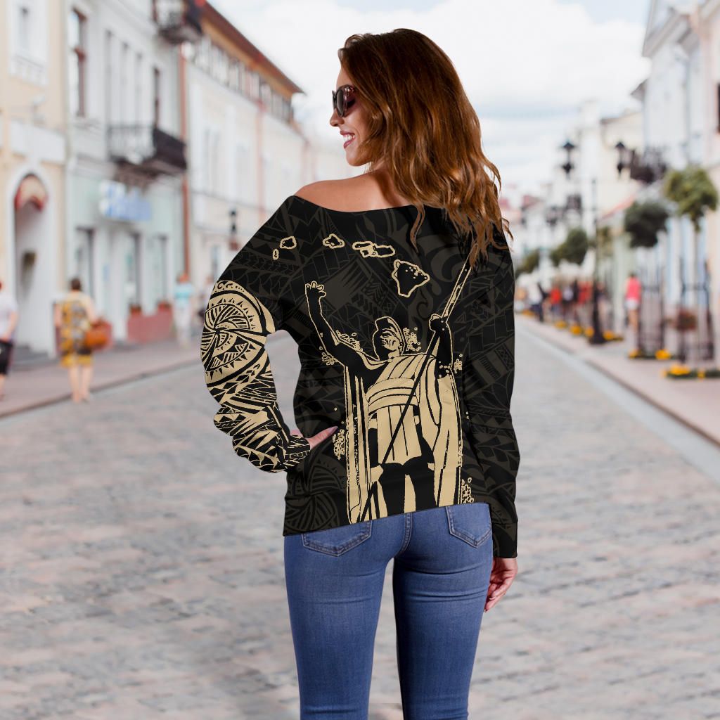 Polynesian Pride Clothing - Hawaii King Kanaka Maoli Off Shoulder Sweatshirt - Tattoo Style - Polynesian Pride