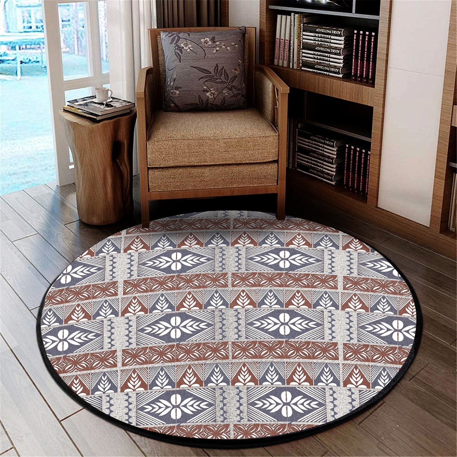 Polynesian Pride Home Set - Tongan Tapa Motifs Round Carpet Round Carpet White - Polynesian Pride