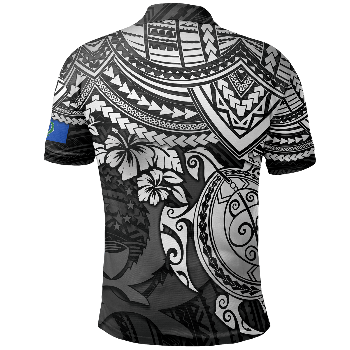 Polynesian Pride Apparel Pohnpei Polo Shirt Pohnpei Flag White Turtle Hibiscus - Polynesian Pride