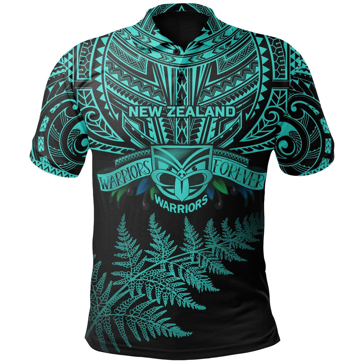 Polynesian Pride Apparel New Zealand Rugby Polo Shirt Warriors Forever Silver Fern, Turquoise Turquoise - Polynesian Pride