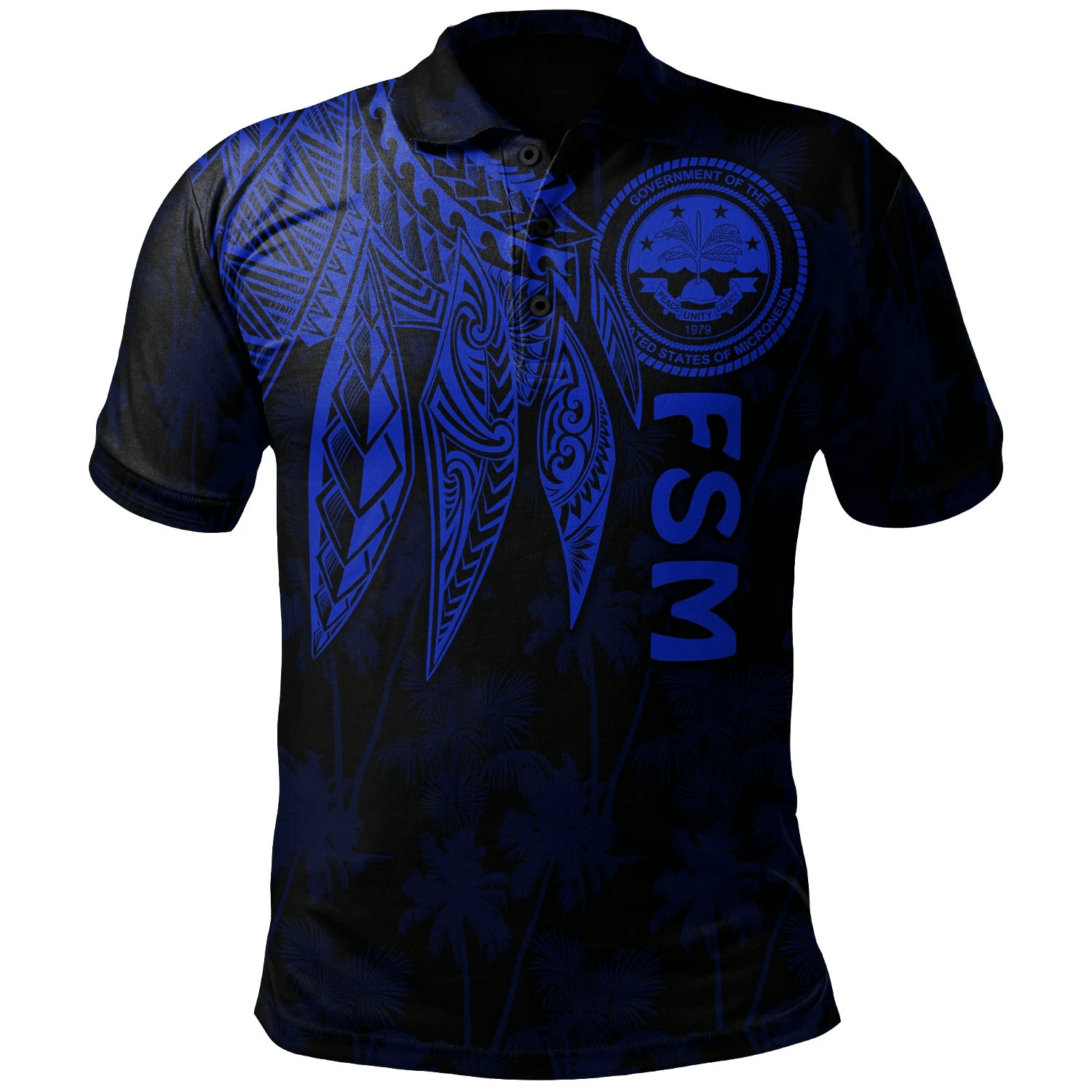 Polynesian Pride Apparel Federated States of Micronesia Polo Shirt Polynesian Wings (Blue) Unisex Blue - Polynesian Pride