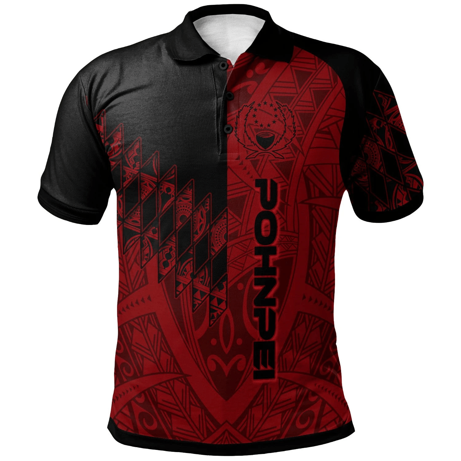 Polynesian Pride Apparel Pohnpei Polo Shirt Red Color Symmetry Style Unisex Black - Polynesian Pride