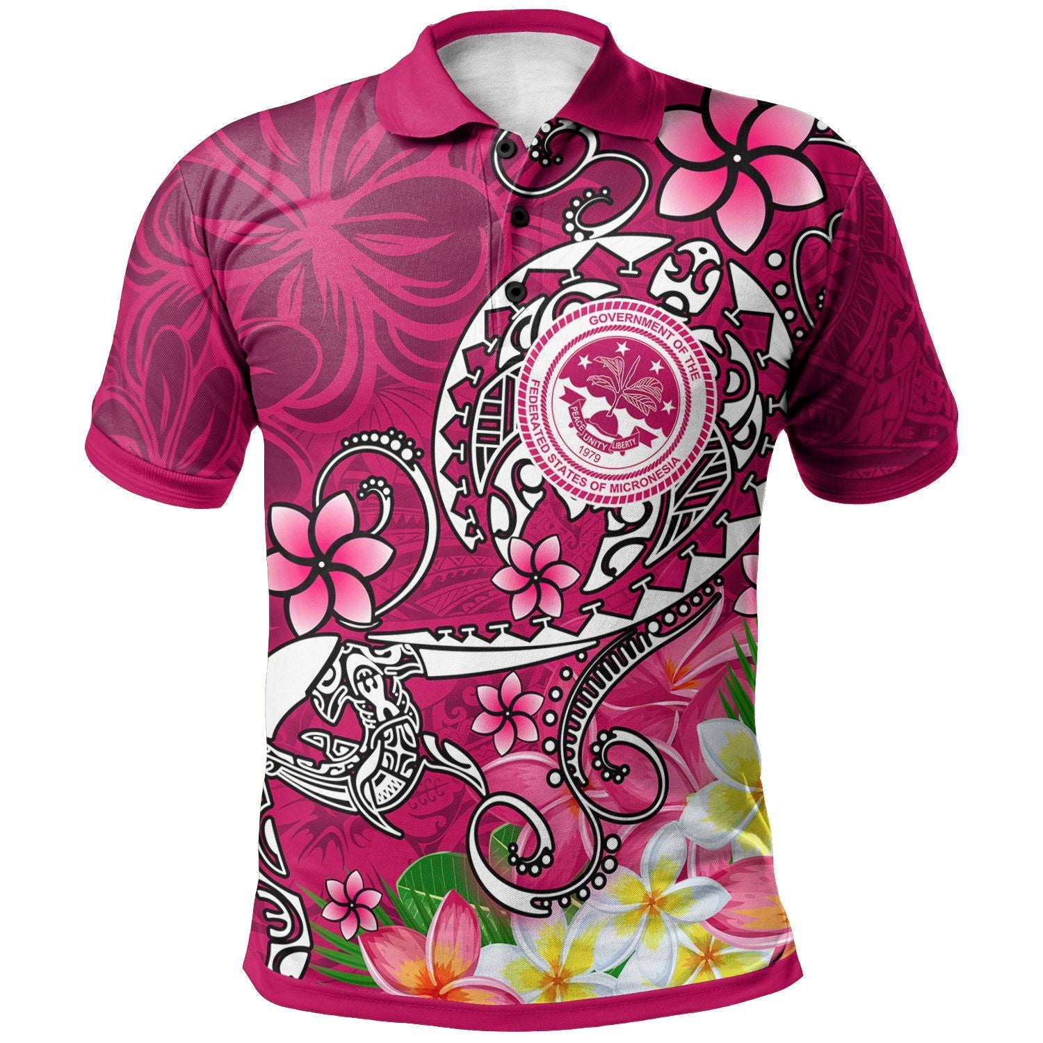 Polynesian Pride Apparel FSM Polo Shirt Turtle Plumeria (PINK) Unisex Pink - Polynesian Pride
