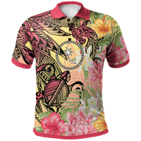 Polynesian Pride Apparel Chuuk State Polo Shirt Flowers Tropical With Sea Animals Unisex Pink - Polynesian Pride