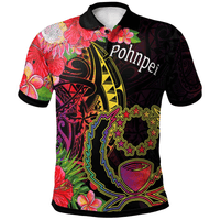 Polynesian Pride Apparel Pohnpei Polo Shirt Tropical Hippie Style Unisex Black - Polynesian Pride