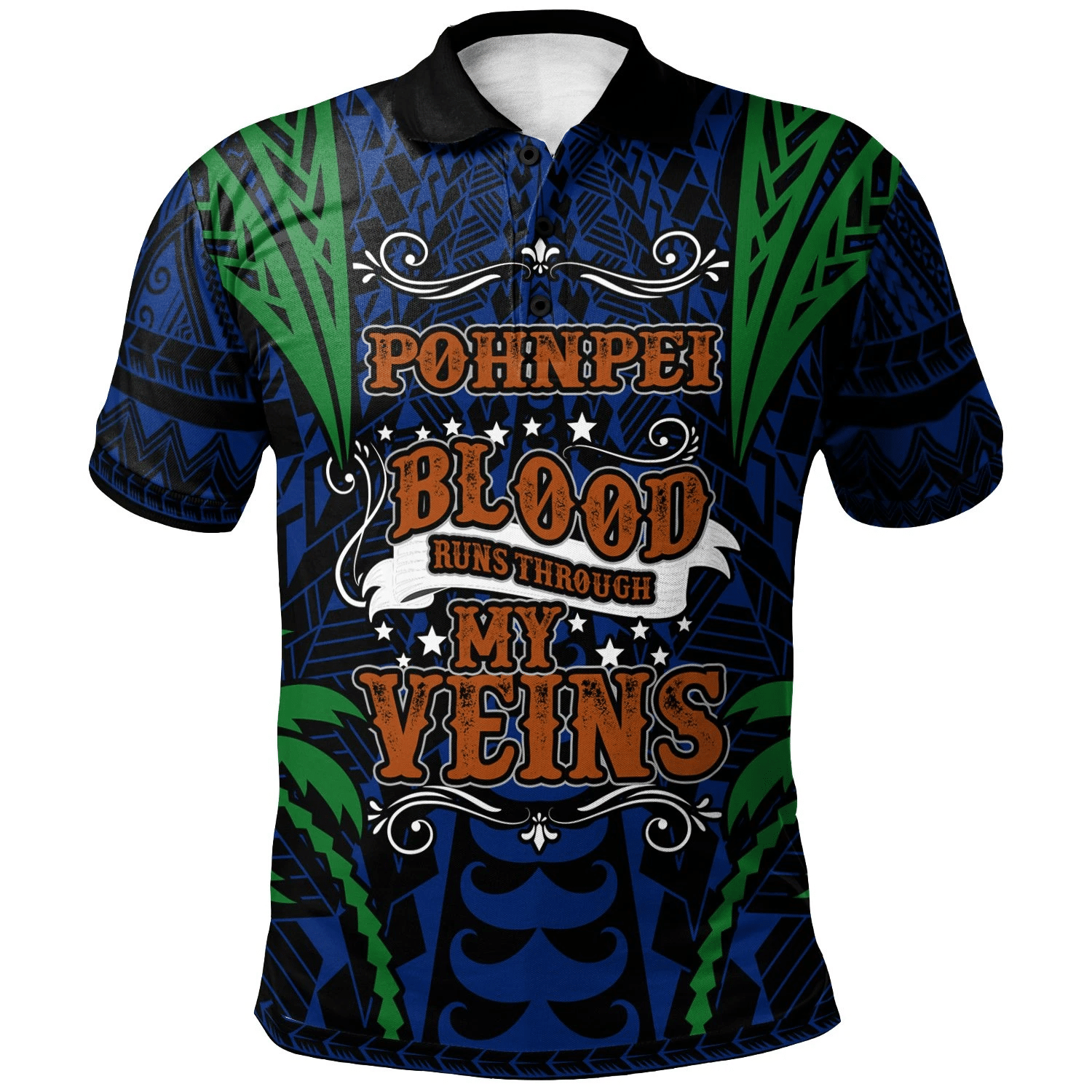 Polynesian Pride Apparel Pohnpei Polo Shirt Blood Runs Through My Veins Style Flag Unisex Blue - Polynesian Pride