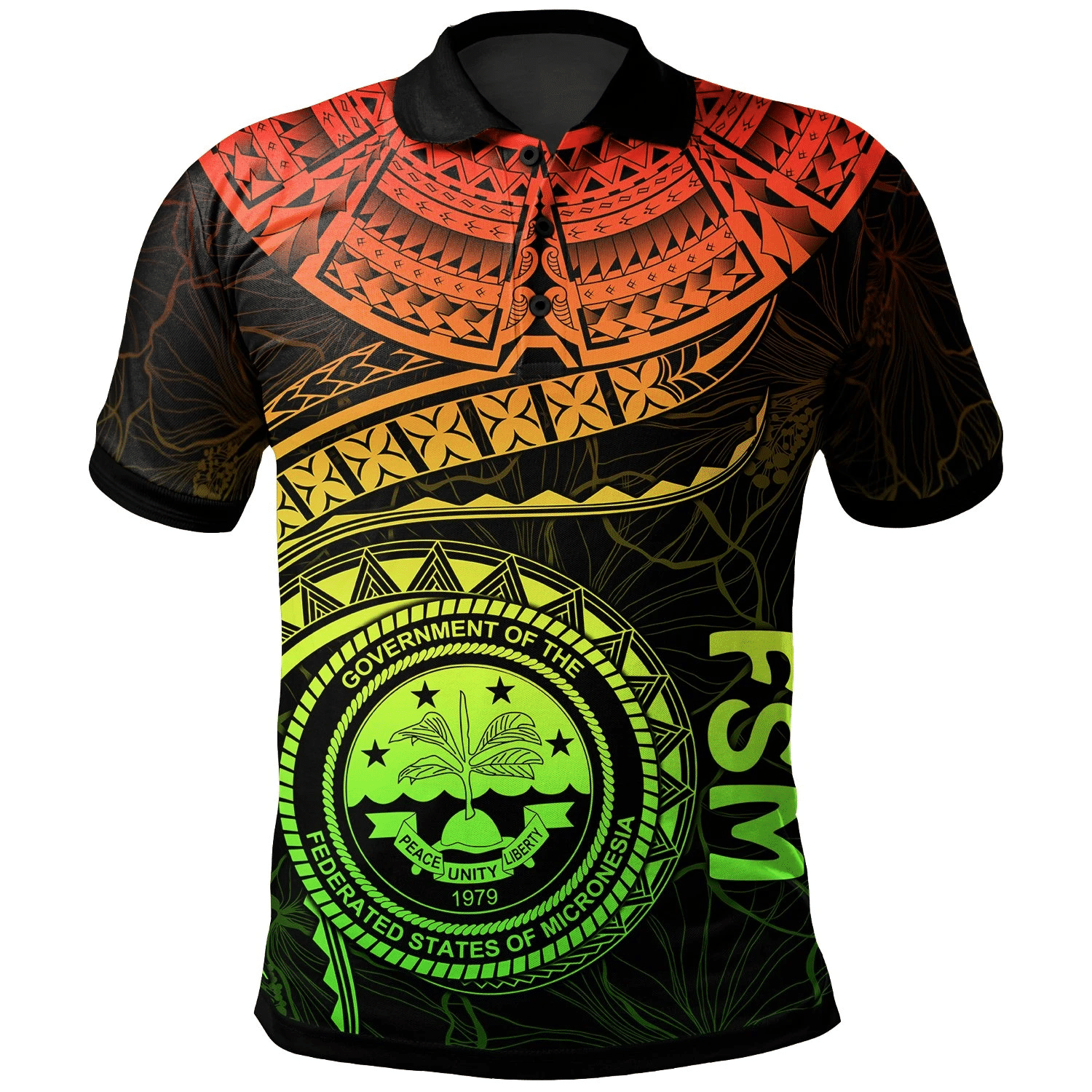 Polynesian Pride Apparel Federated States of Micronesia Polynesian Polo Shirt FSM Waves (Reggae) Unisex Reggae - Polynesian Pride