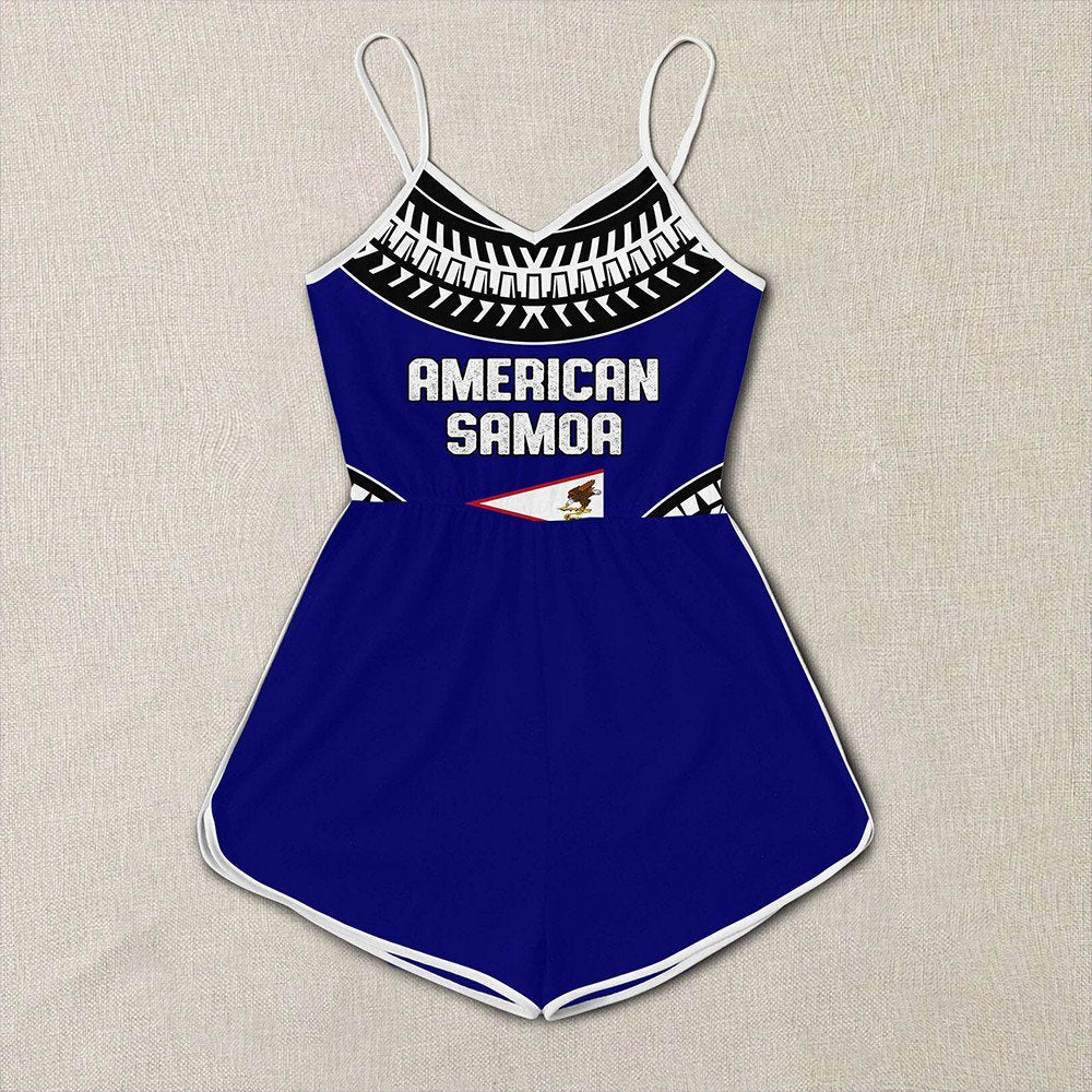 Polynesian Pride Clothing - American Samoa Tattoo Chief Womens Romper LT10 Blue - Polynesian Pride
