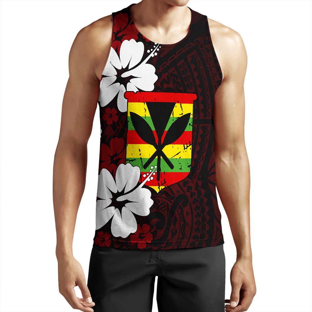 Wonder Print Shop Clothing - Hawaii Kanaka Hibiscus Style Tank Top LT10 Red - Polynesian Pride
