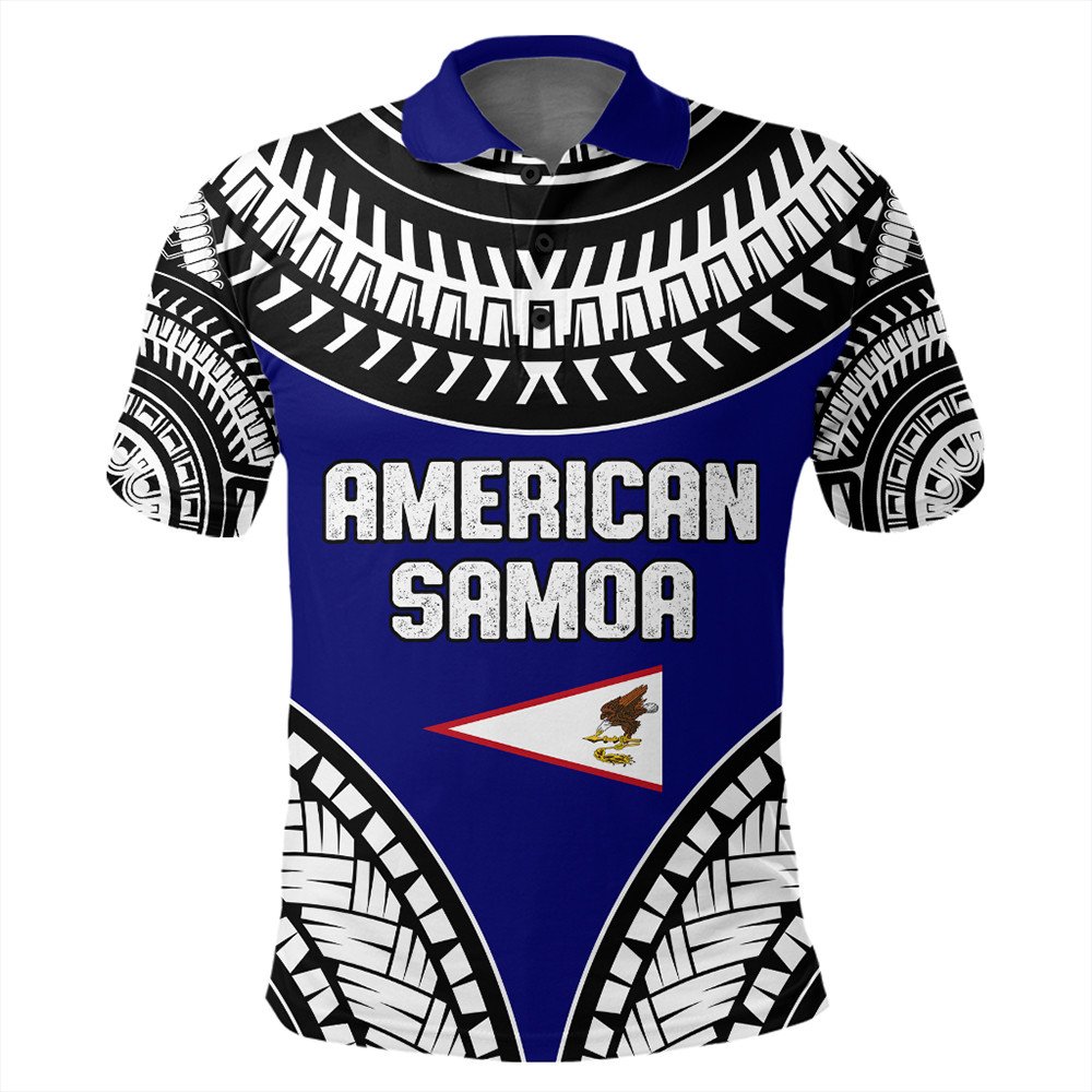 Polynesian Pride Apparel American Samoa Tattoo Chief Polo Shirt LT10 Blue - Polynesian Pride