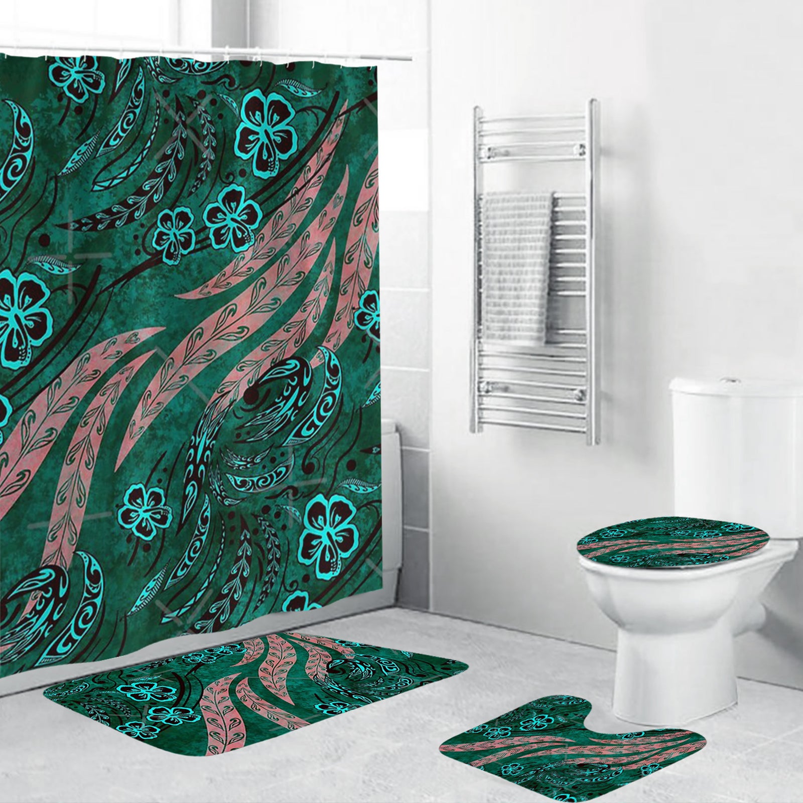 Polynesian Home Set - Ocean Green Polynesian Wild Tribal Splash Bathroom Set LT10 Green - Polynesian Pride