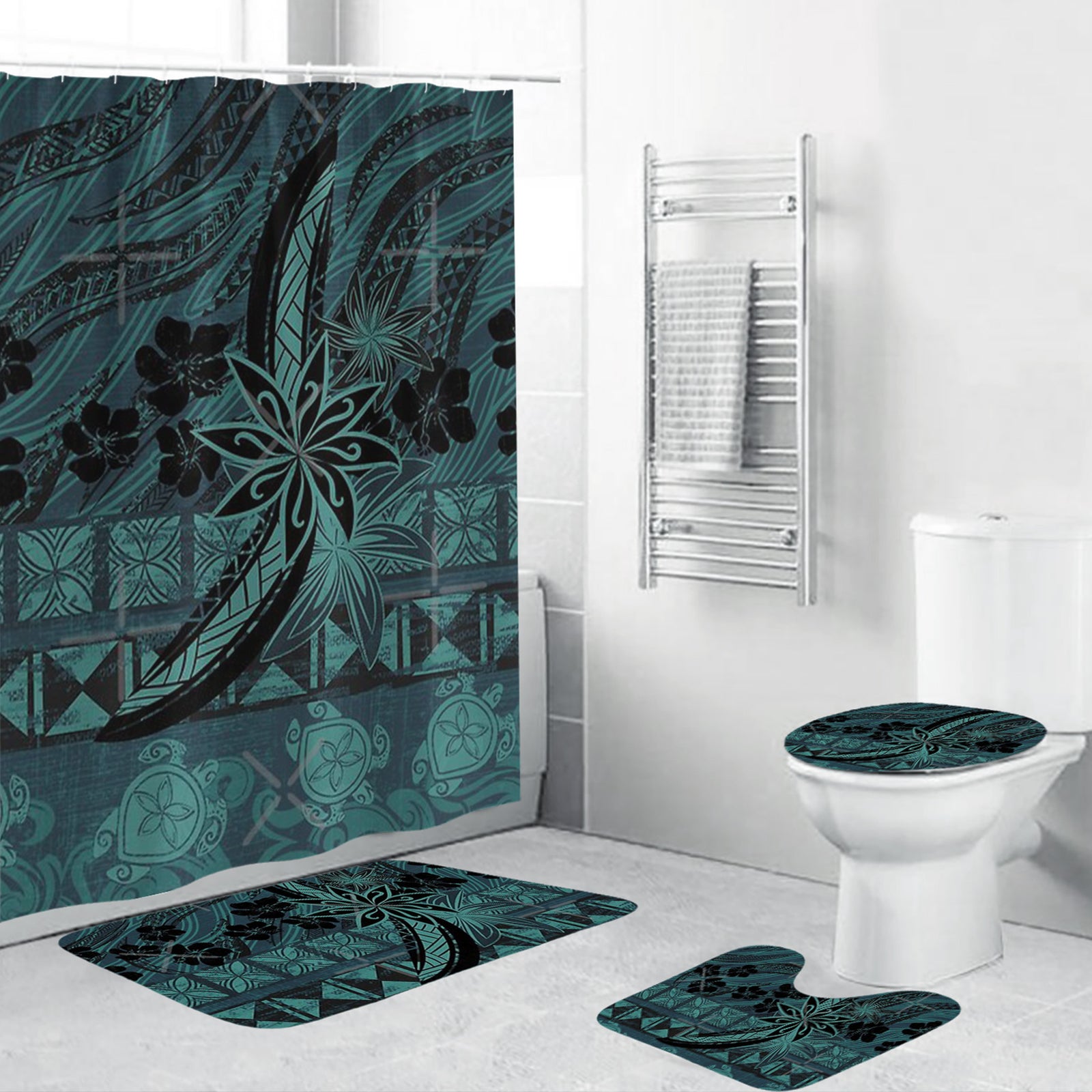 Polynesian Home Set - Polynesian Teal Tribal Design Bathroom Set LT10 Teal - Polynesian Pride