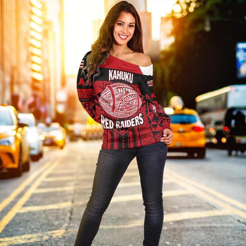 Polynesian Pride Sweatshirt - Personalized Hawaiian High Kahuku Women Off Shoulder LT10 - Polynesian Pride