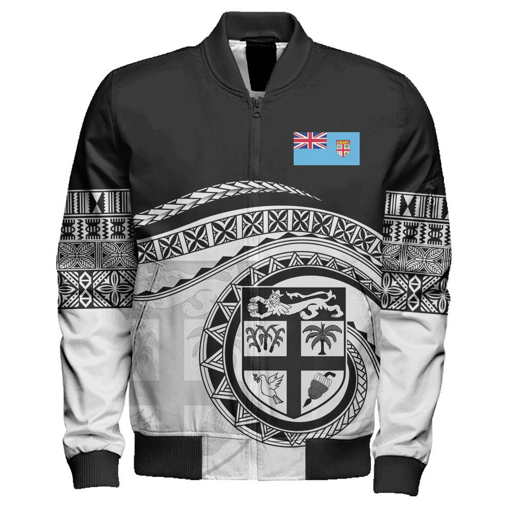 Polynesian Pride Jacket - Fiji Rugby Concept Sleeve Zip Bomber Jacket LT10 Unisex Black - Polynesian Pride