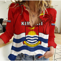 Ribaberiki Kiribati Coat Of Arms Mix Palm Trees Women Casual Shirt LT14 Female Red - Polynesian Pride