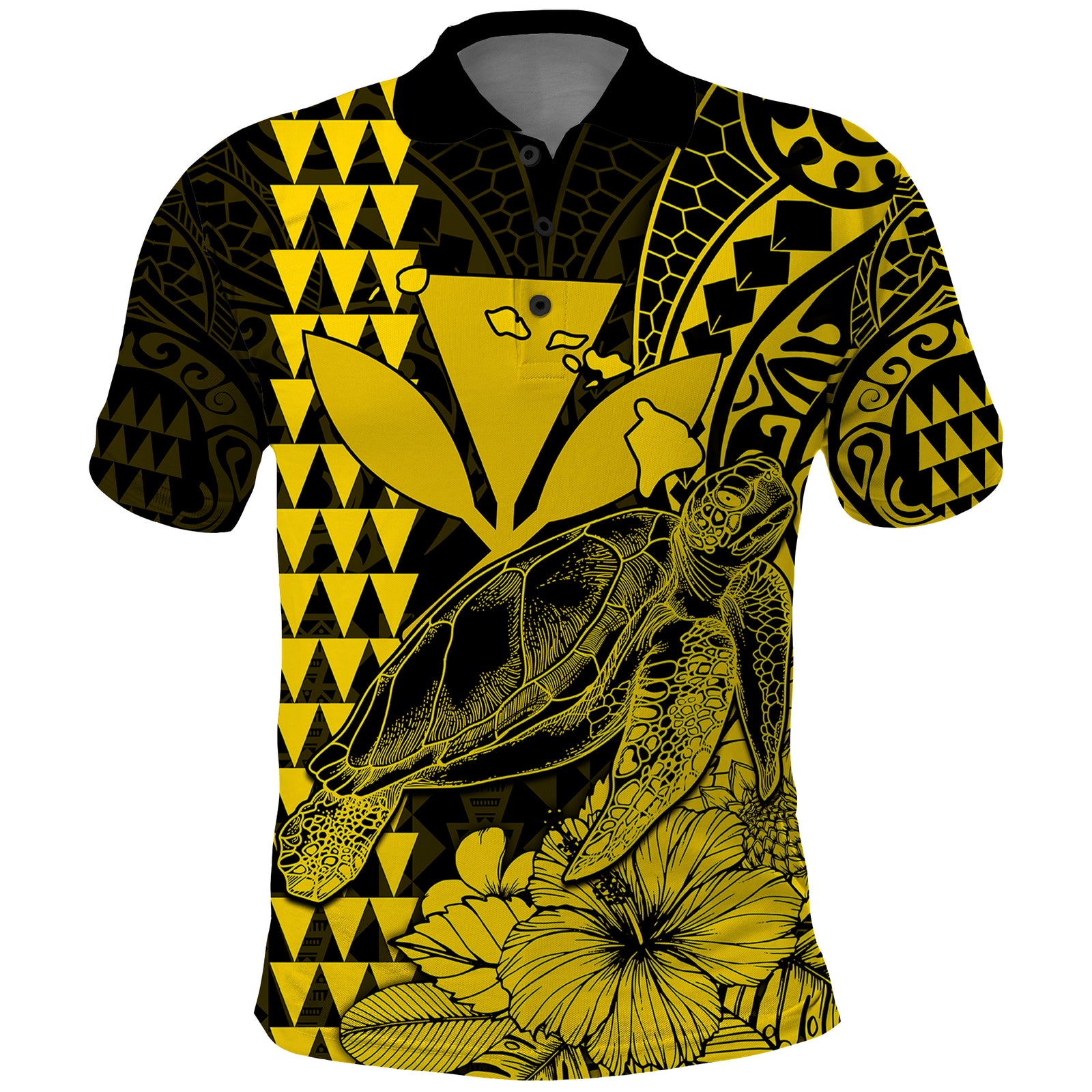 Kakau Polynesian Tribal Hawaiian Turtle with Kanaka Maoli Yellow Polo Shirt LT9 Yellow - Polynesian Pride