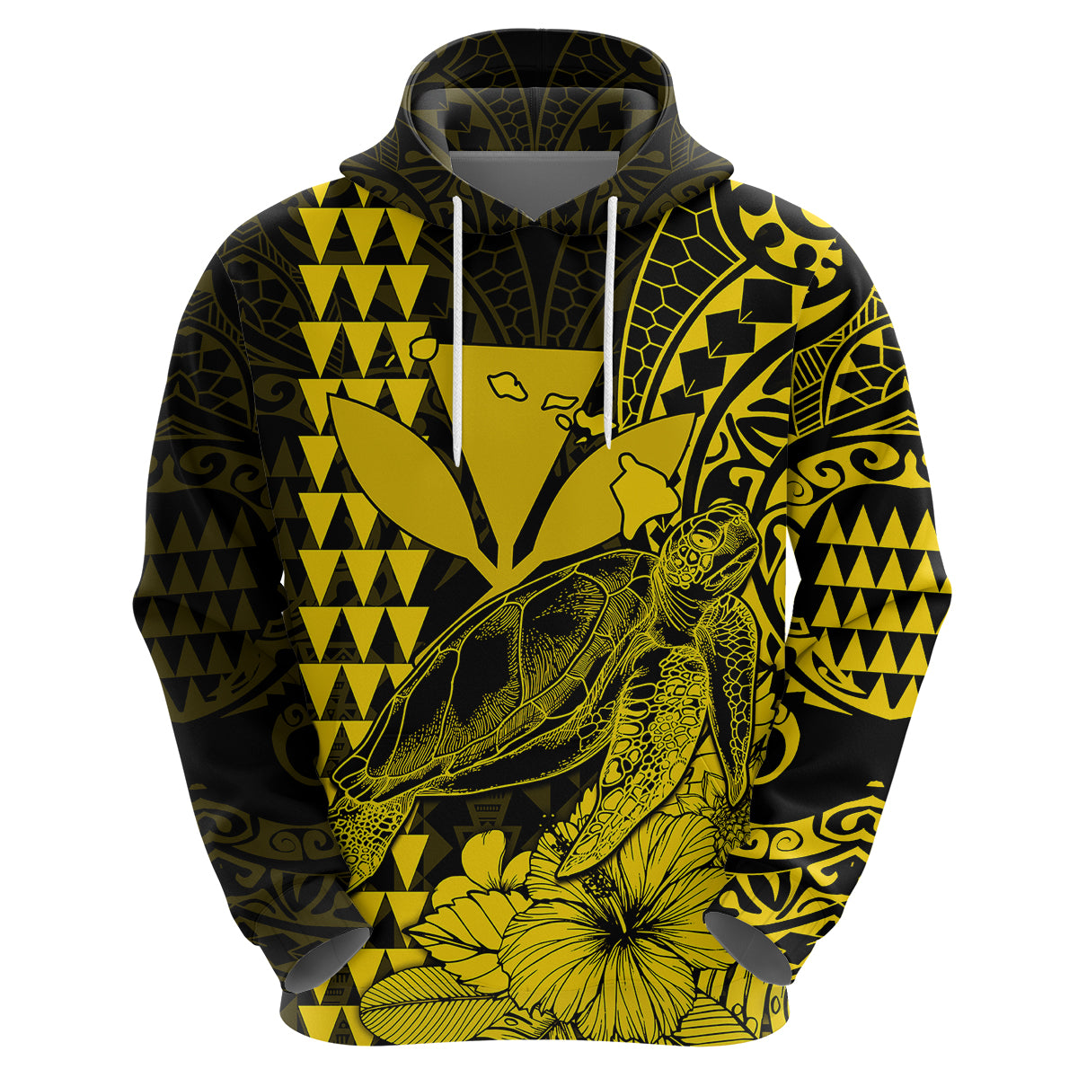 Kakau Polynesian Tribal Hawaiian Turtle with Kanaka Maoli Yellow Hoodie LT9 - Polynesian Pride